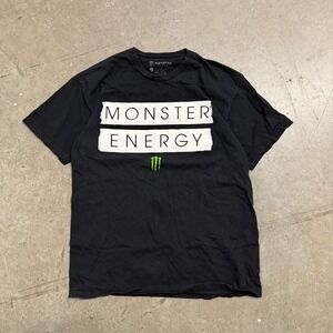 Monster Energy Mens Graphic T-Shirt Black White Box Logo Size Large Cotton Tee